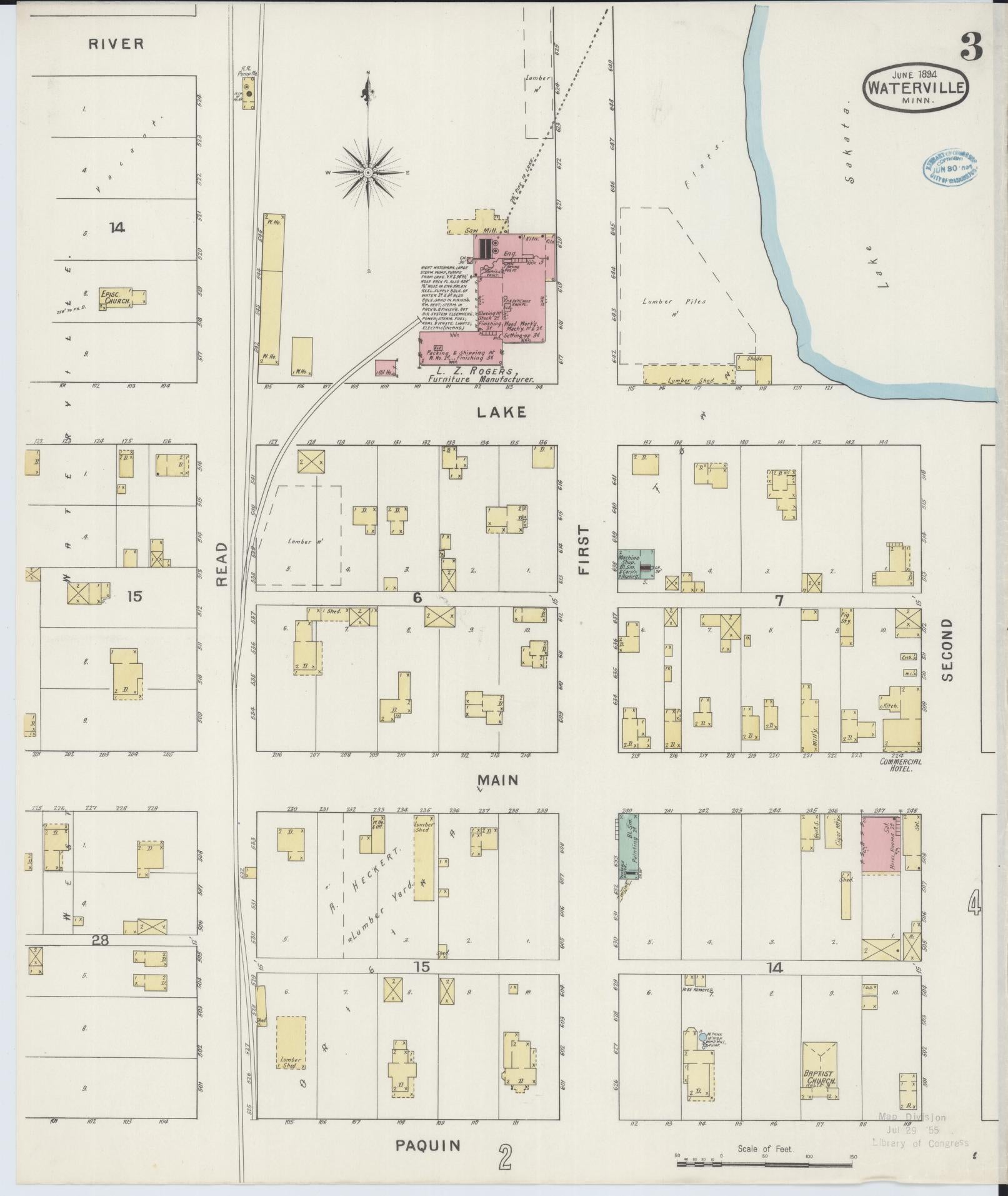 Sanborn Fire Insurance Map from Waterville, Le Sueur County, Minnesota (1894), Sheet #0003 - Complete Map Set gallery image, historic Sanborn map, vintage wall art, Minnesota Minnesota