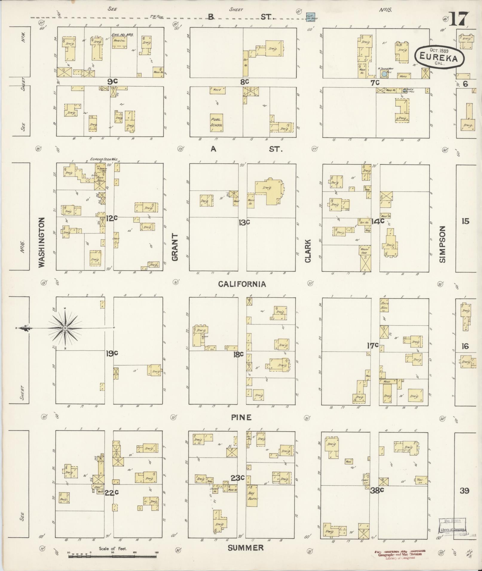 Sanborn Fire Insurance Map from Eureka, Humboldt County, California (1889), Sheet #0017 - Historic Sanborn Fire Insurance Map Print, vintage old map wall art, antique decor, genealogy gift, California California map