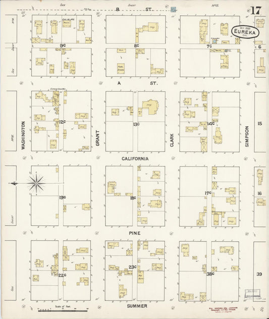 Sanborn Fire Insurance Map from Eureka, Humboldt County, California (1889), Sheet #0017 - Historic Sanborn Fire Insurance Map Print, vintage old map wall art, antique decor, genealogy gift, California California map