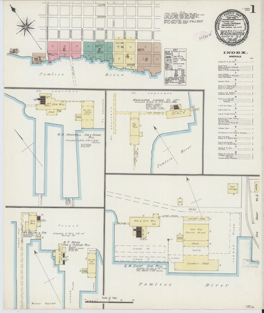 Sanborn Fire Insurance Map from Washington, Beaufort County, North Carolina (1891), Sheet #0001 - Historic Sanborn Fire Insurance Map Print, vintage old map wall art, antique decor, genealogy gift, North Carolina North Carolina map