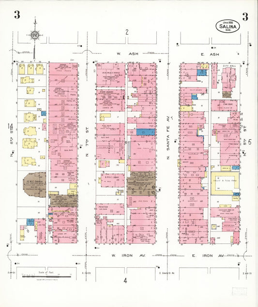 Sanborn Fire Insurance Map from Salina, Saline County, Kansas (1926), Sheet #0003 - Historic Sanborn Fire Insurance Map Print, vintage old map wall art, antique decor, genealogy gift, Kansas Kansas map