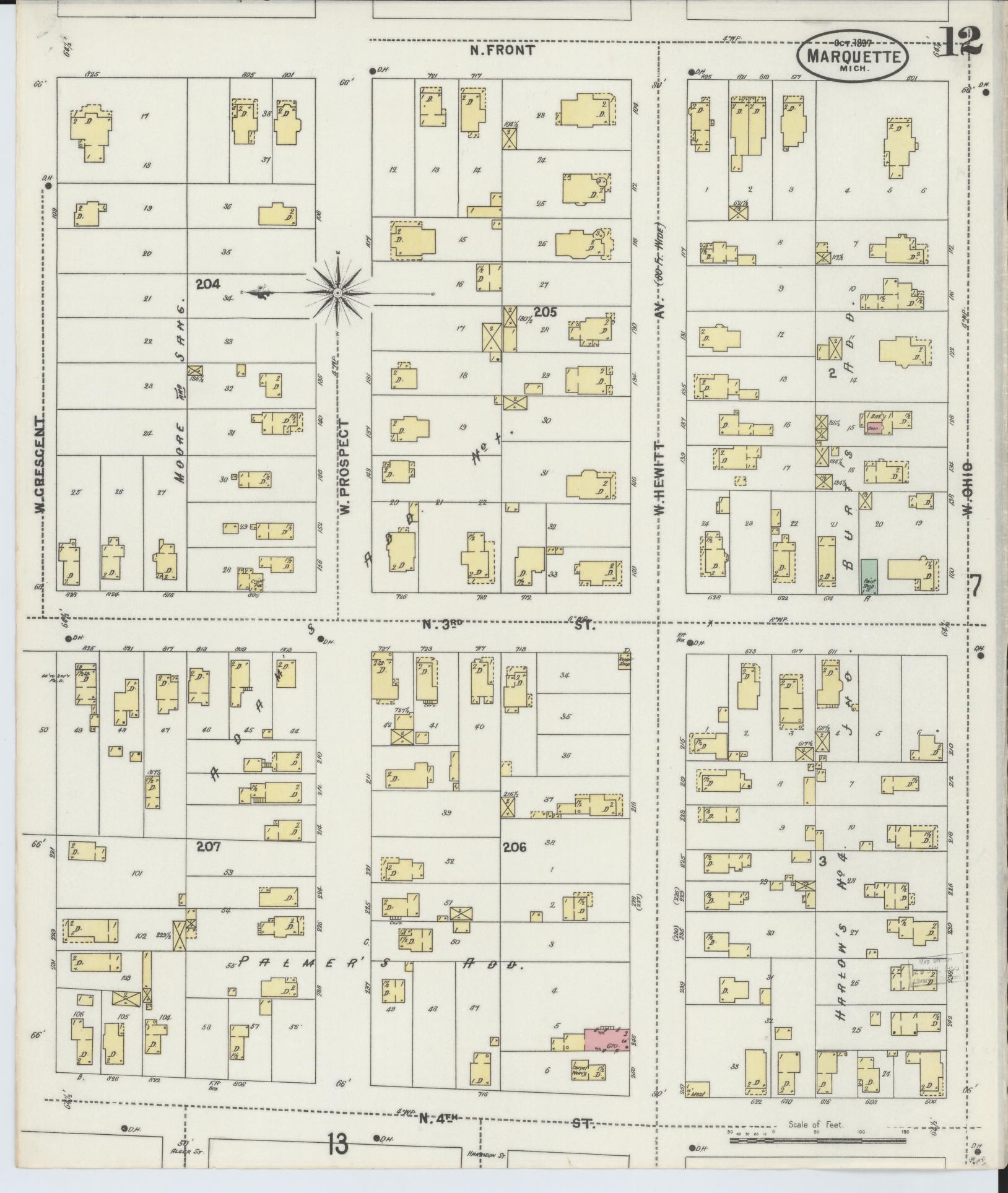 Sanborn Fire Insurance Map from Marquette, Marquette County, Michigan (1897), Sheet #0012 - Complete Map Set gallery image, historic Sanborn map, vintage wall art, Michigan Michigan