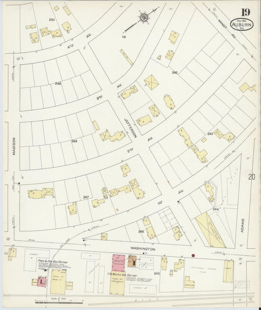 Sanborn Fire Insurance Map from Auburn, Androscoggin County, Maine (1914), Sheet #0019 - Historic Sanborn Fire Insurance Map Print, vintage old map wall art, antique decor, genealogy gift, Maine Maine map