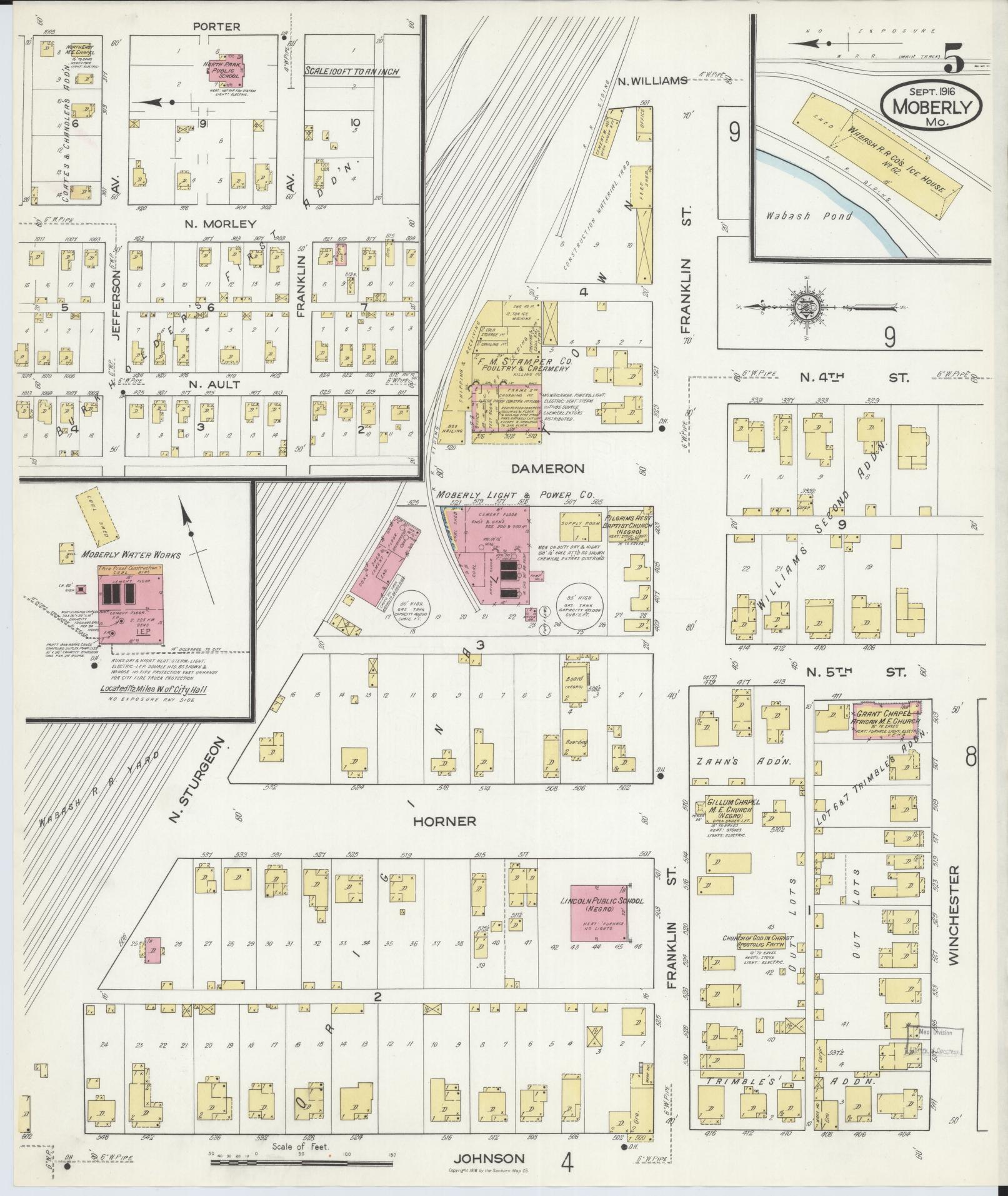 Sanborn Fire Insurance Map from Moberly, Randolph County, Missouri (1916), Sheet #0005 - Complete Map Set gallery image, historic Sanborn map, vintage wall art, Missouri Missouri