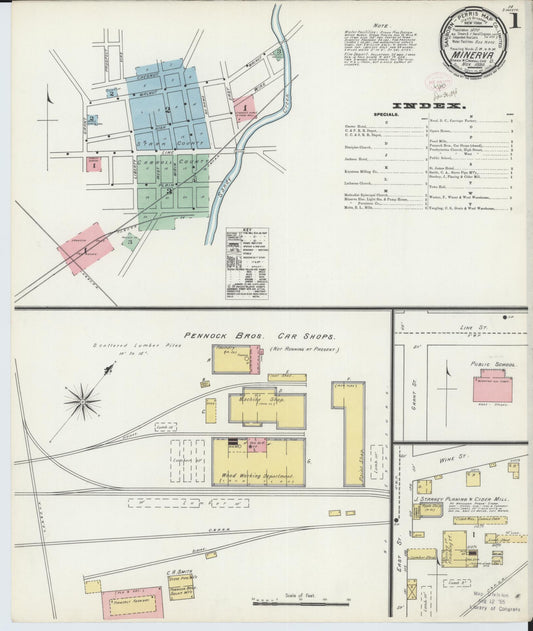 Sanborn Fire Insurance Map from Minerva, Stark And Carroll Counties, Ohio (1895), Sheet #0001 - Historic Sanborn Fire Insurance Map Print, vintage old map wall art, antique decor, genealogy gift, Ohio Ohio map