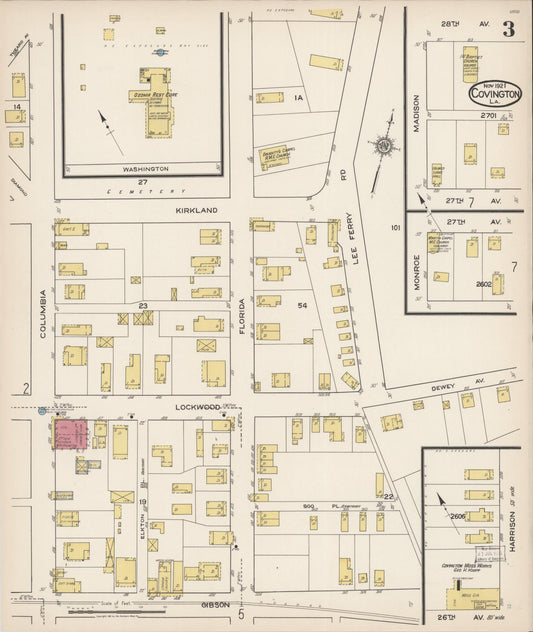 Sanborn Fire Insurance Map from Covington, Saint Tammany Parish, Louisiana (1921), Sheet #0003 - Historic Sanborn Fire Insurance Map Print, vintage old map wall art, antique decor, genealogy gift, Louisiana Louisiana map