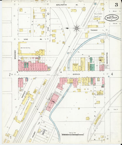 Sanborn Fire Insurance Map from What Cheer, Keokuk County, Iowa (1906), Sheet #0003 - Historic Sanborn Fire Insurance Map Print, vintage old map wall art