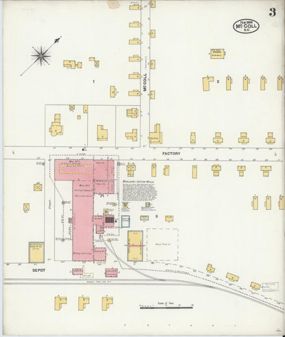 Sanborn Fire Insurance Map from McColl, Marlboro County, South Carolina (1905), Sheet #0003 - Complete Map Set gallery image, historic Sanborn map, vintage wall art, South Carolina South Carolina