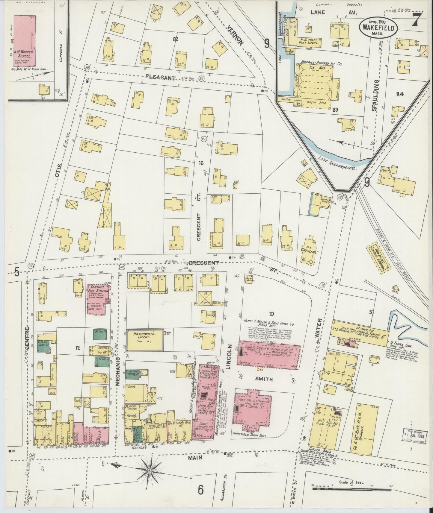 Sanborn Fire Insurance Map from Wakefield, Middlesex County, Massachusetts (1903), Sheet #0007 - Complete Map Set gallery image, historic Sanborn map, vintage wall art, Massachusetts Massachusetts