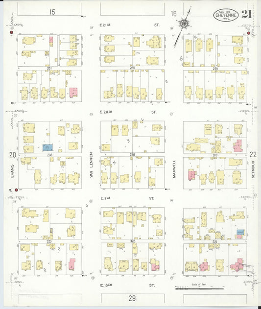 Sanborn Fire Insurance Map from Cheyenne, Laramie County, Wyoming (1912), Sheet #0021 - Historic Sanborn Fire Insurance Map Print, vintage old map wall art, antique decor, genealogy gift, Wyoming Wyoming map