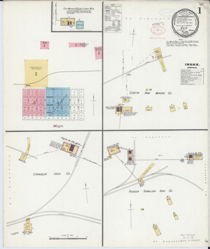 Sanborn Fire Insurance Map from Ely, Saint Louis County, Minnesota (1897), Sheet #0001 - Historic Sanborn Fire Insurance Map Print, vintage old map wall art, antique decor, genealogy gift, Minnesota Minnesota map