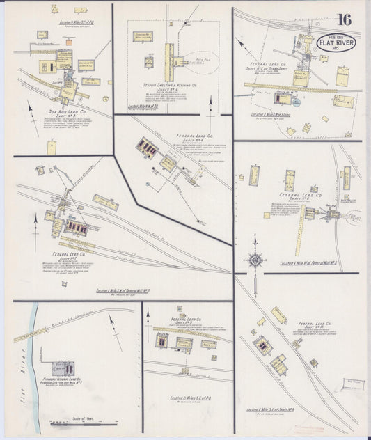 Sanborn Fire Insurance Map from Flat River, Saint Francois County, Missouri (1915), Sheet #0016 - Historic Sanborn Fire Insurance Map Print, vintage old map wall art, antique decor, genealogy gift, Missouri Missouri map
