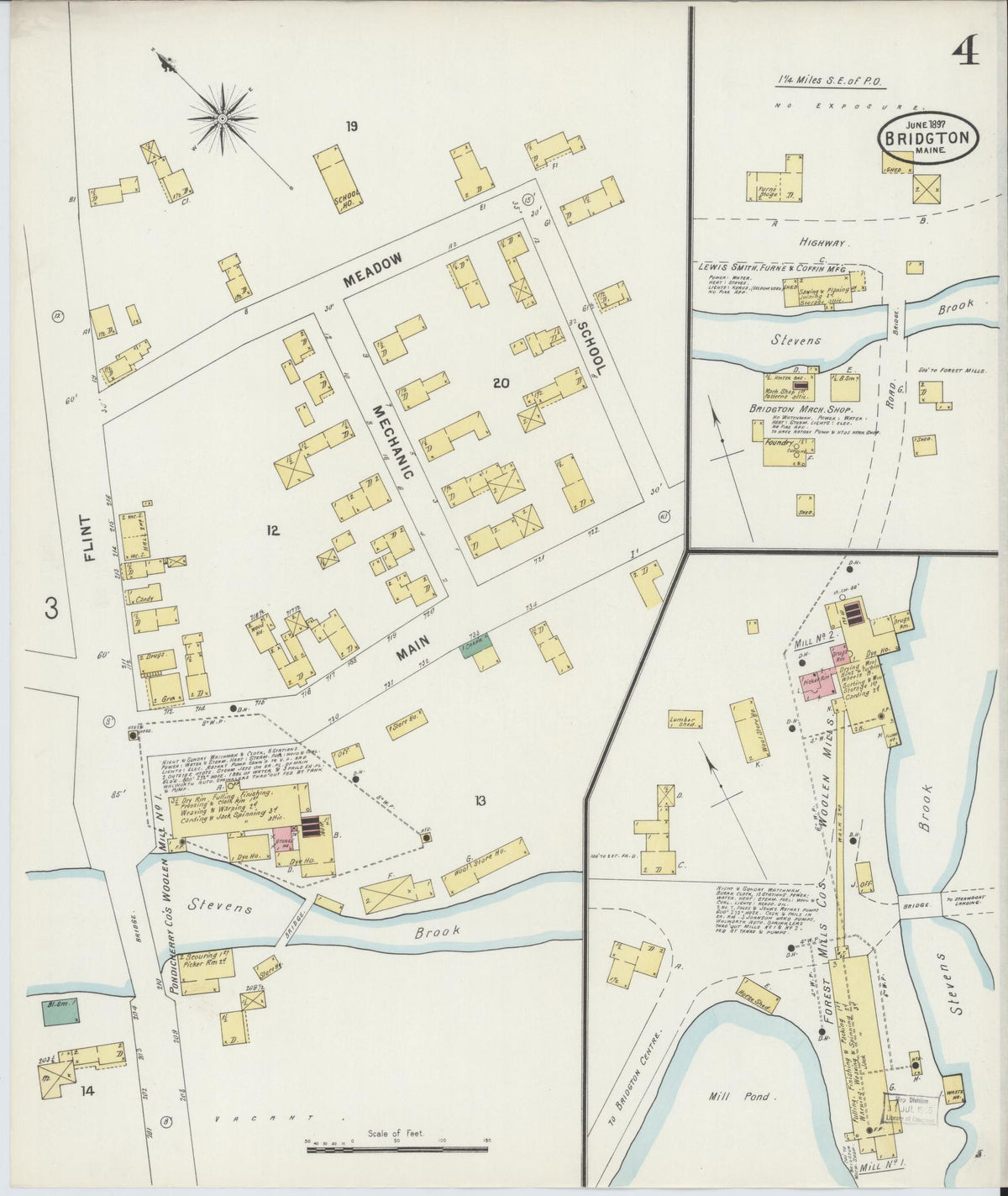 Sanborn Fire Insurance Map from Bridgton, Cumberland County, Maine (1897), Sheet #0004 - Historic Sanborn Fire Insurance Map Print, vintage old map wall art, antique decor, genealogy gift, Maine Maine map