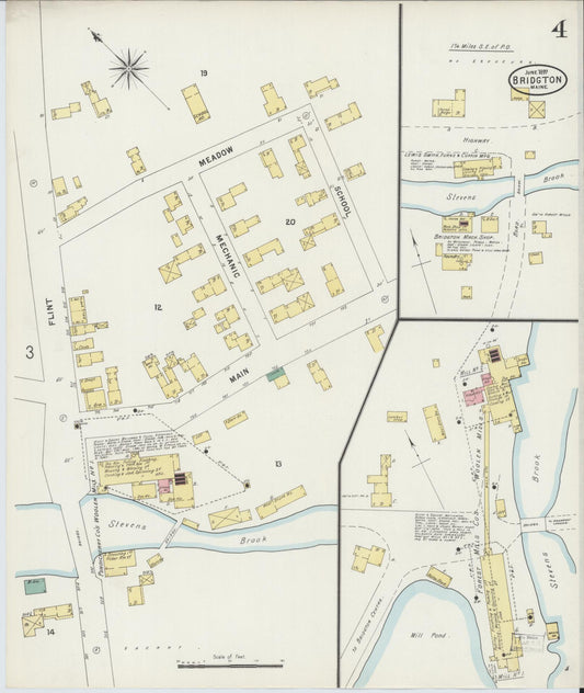 Sanborn Fire Insurance Map from Bridgton, Cumberland County, Maine (1897), Sheet #0004 - Historic Sanborn Fire Insurance Map Print, vintage old map wall art, antique decor, genealogy gift, Maine Maine map