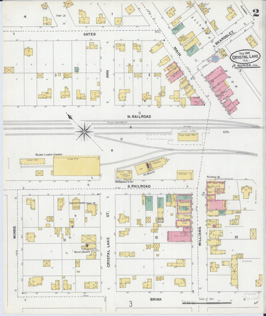 Sanborn Fire Insurance Map from Crystal Lake, McHenry County, Illinois (1905), Sheet #0002 - Historic Sanborn Fire Insurance Map Print, vintage old map wall art, antique decor, genealogy gift, Illinois Illinois map