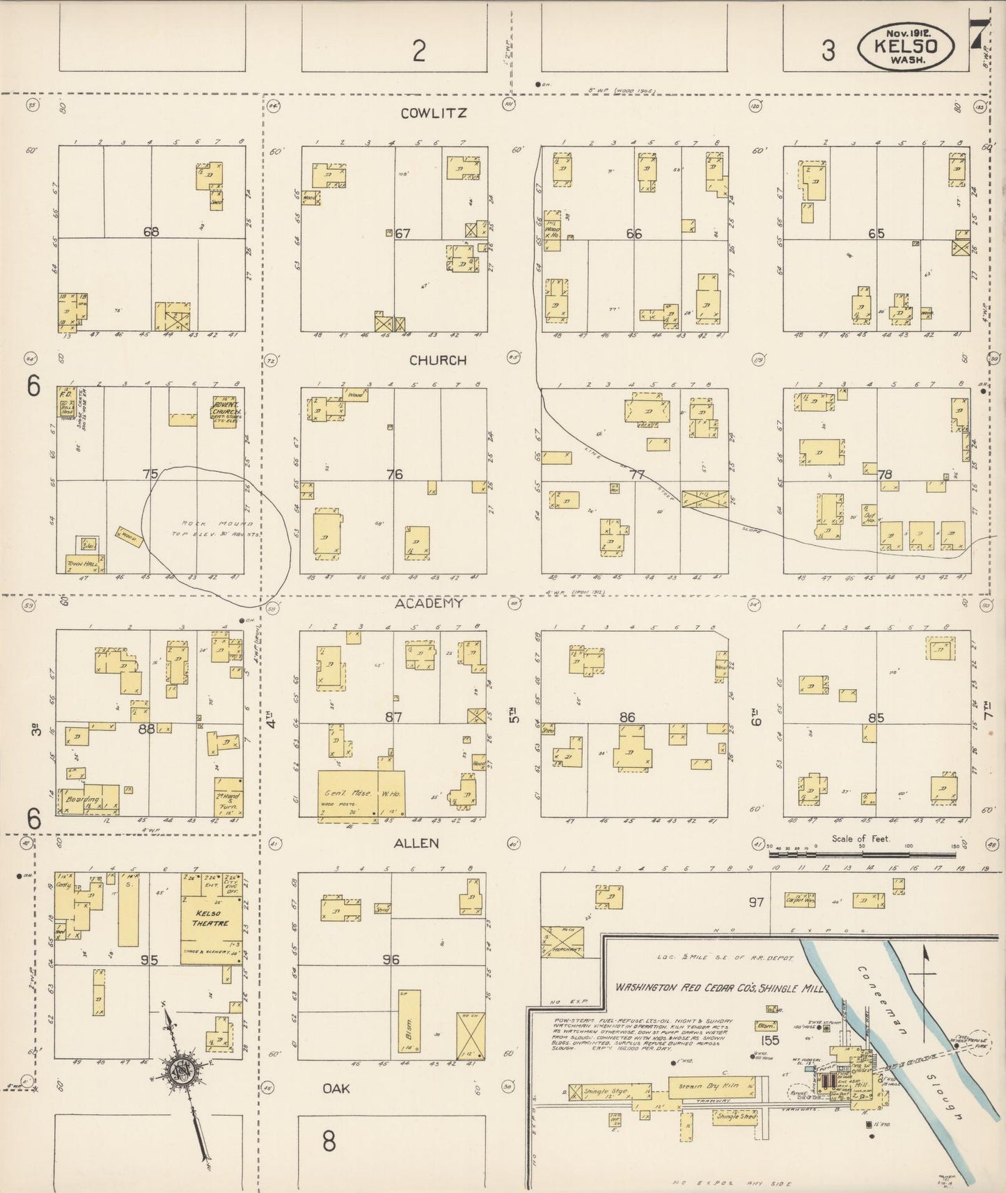 Sanborn Fire Insurance Map from Kelso, Cowlitz County, Washington (1912), Sheet #0007 - Complete Map Set gallery image, historic Sanborn map, vintage wall art, Washington Washington