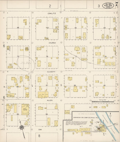Sanborn Fire Insurance Map from Kelso, Cowlitz County, Washington (1912), Sheet #0007 - Complete Map Set gallery image, historic Sanborn map, vintage wall art, Washington Washington