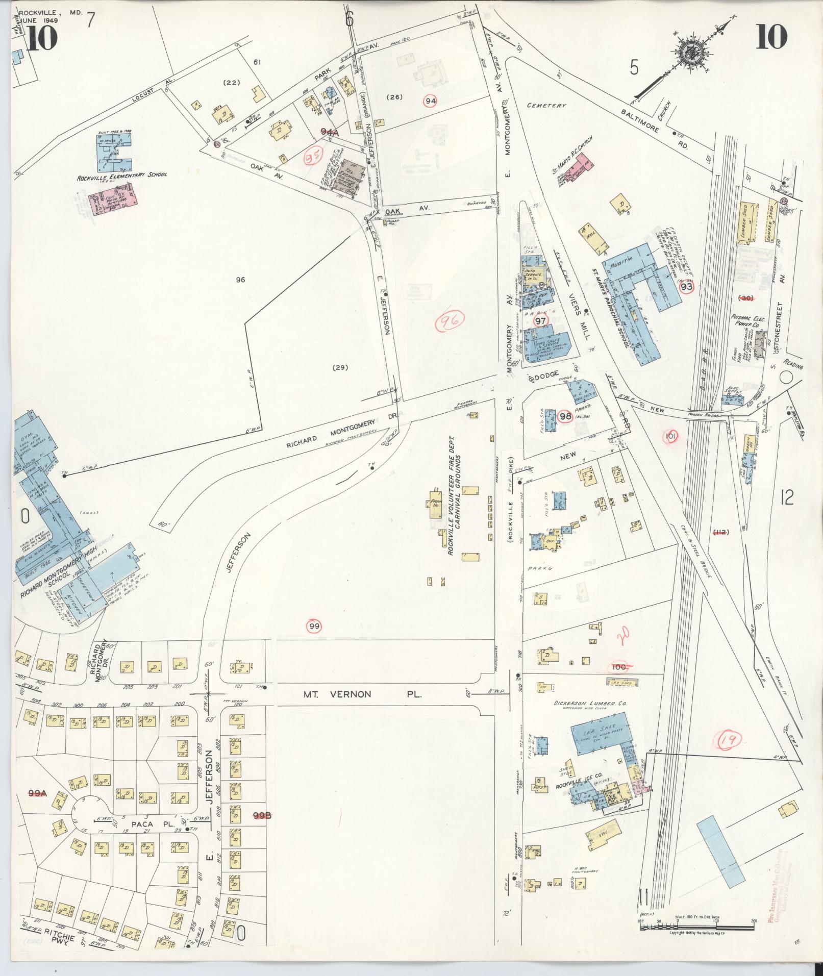 Sanborn Fire Insurance Map from Rockville, Montgomery County, Maryland (1960), Sheet #0010 - Historic Sanborn Fire Insurance Map Print, vintage old map wall art