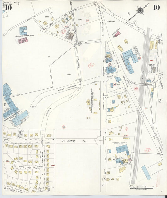 Sanborn Fire Insurance Map from Rockville, Montgomery County, Maryland (1960), Sheet #0010 - Historic Sanborn Fire Insurance Map Print, vintage old map wall art
