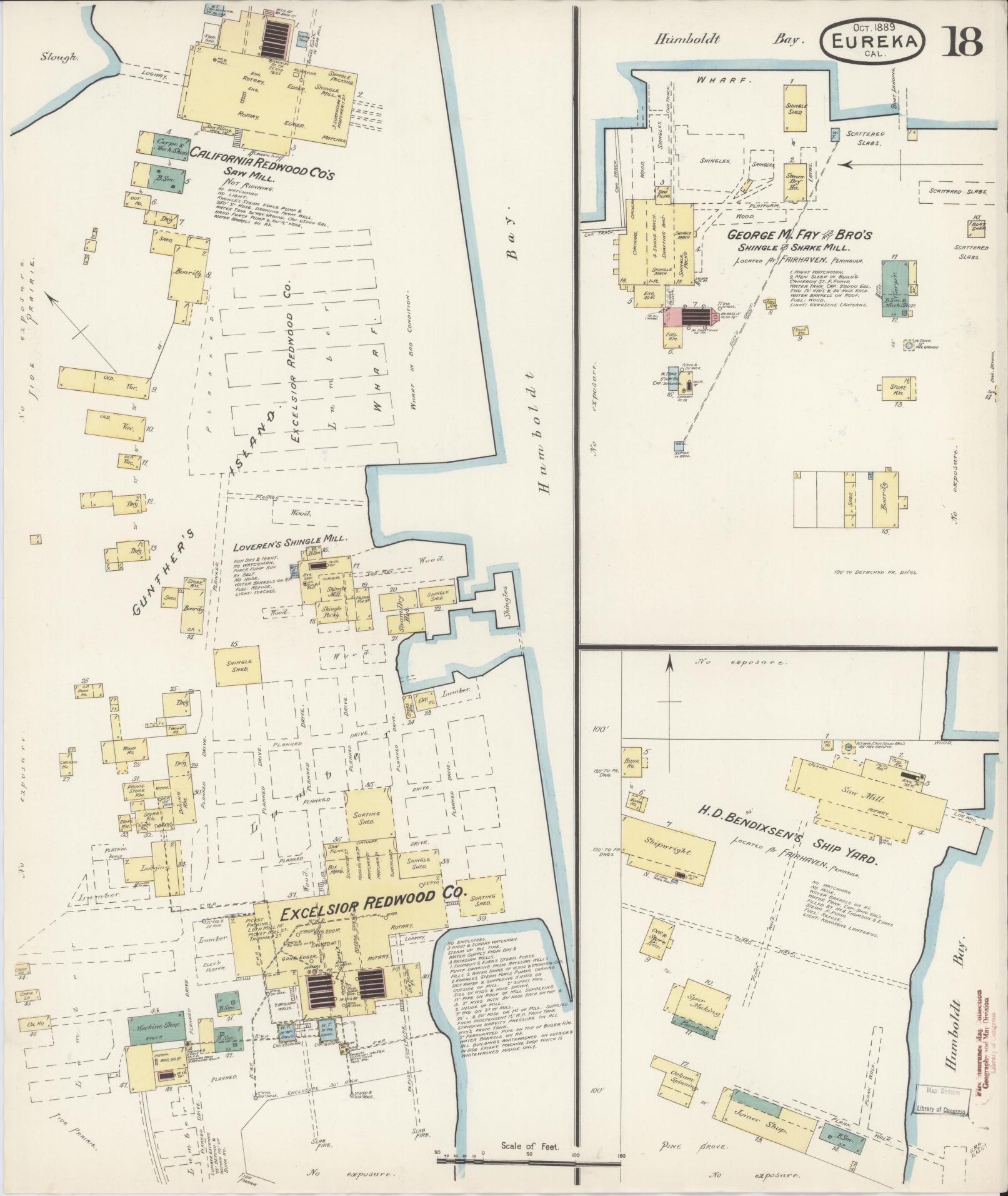 Sanborn Fire Insurance Map from Eureka, Humboldt County, California (1889), Sheet #0018 - Historic Sanborn Fire Insurance Map Print, vintage old map wall art, antique decor, genealogy gift, California California map