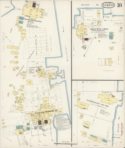 Sanborn Fire Insurance Map from Eureka, Humboldt County, California (1889), Sheet #0018 - Historic Sanborn Fire Insurance Map Print, vintage old map wall art, antique decor, genealogy gift, California California map