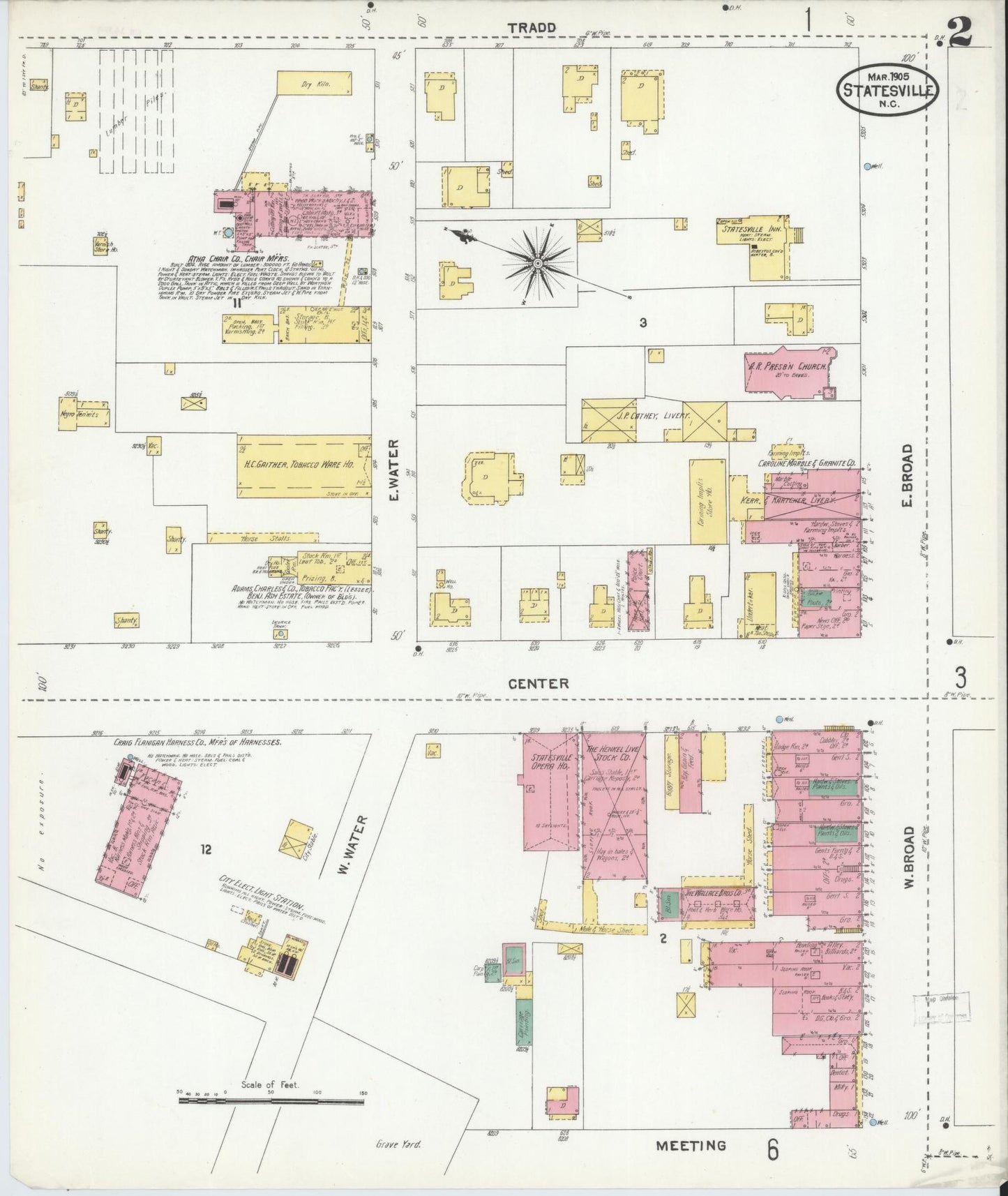 Sanborn Fire Insurance Map from Statesville, Iredell County, North Carolina (1905), Sheet #0002 - Complete Map Set gallery image, historic Sanborn map, vintage wall art, North Carolina North Carolina