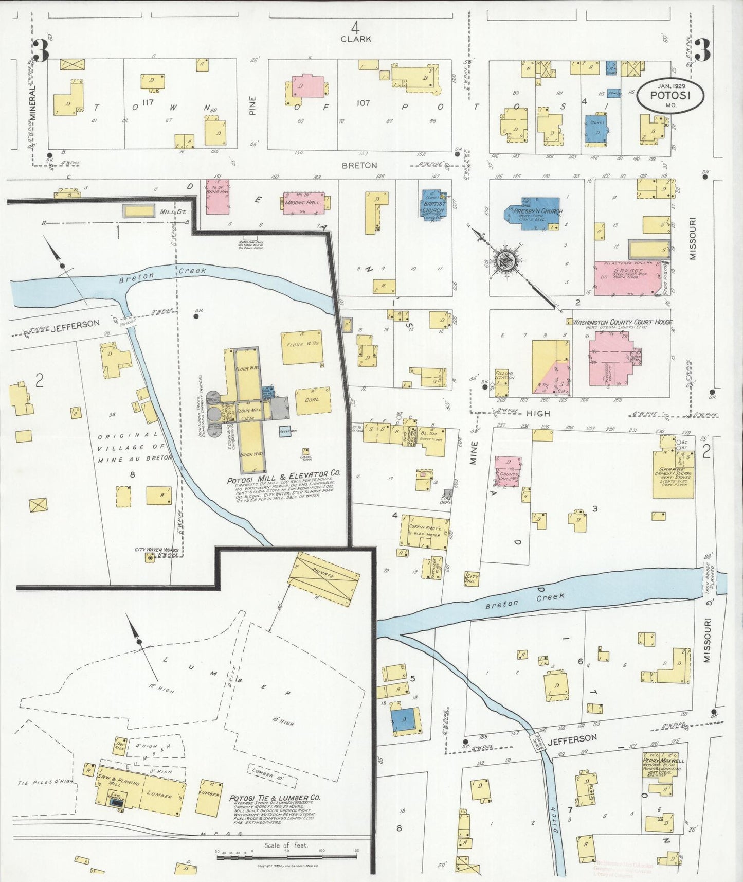 Sanborn Fire Insurance Map from Potosi, Washington County, Missouri (1929), Sheet #0003 - Historic Sanborn Fire Insurance Map Print, vintage old map wall art, antique decor, genealogy gift, Missouri Missouri map