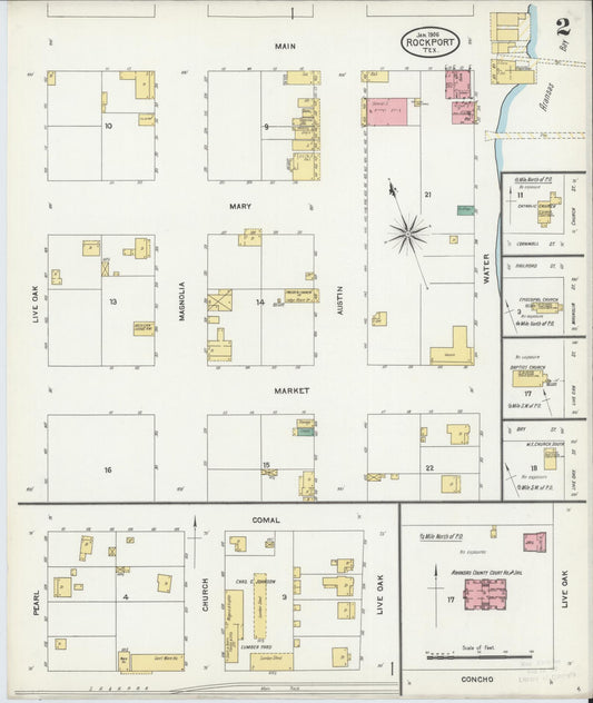 Sanborn Fire Insurance Map from Rockport, Aransas County, Texas (1906), Sheet #0002 - Historic Sanborn Fire Insurance Map Print, vintage old map wall art, antique decor, genealogy gift, Texas Texas map