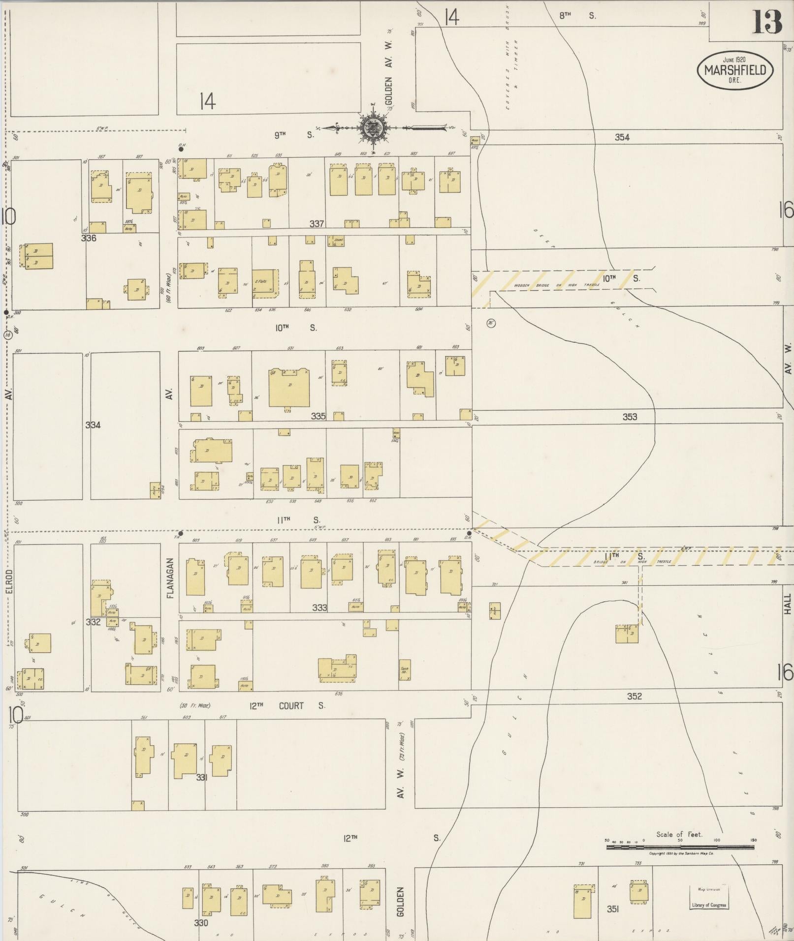Sanborn Fire Insurance Map from Marshfield, Coos County, Oregon (1920), Sheet #0013 - Historic Sanborn Fire Insurance Map Print, vintage old map wall art, antique decor, genealogy gift, Oregon Oregon map