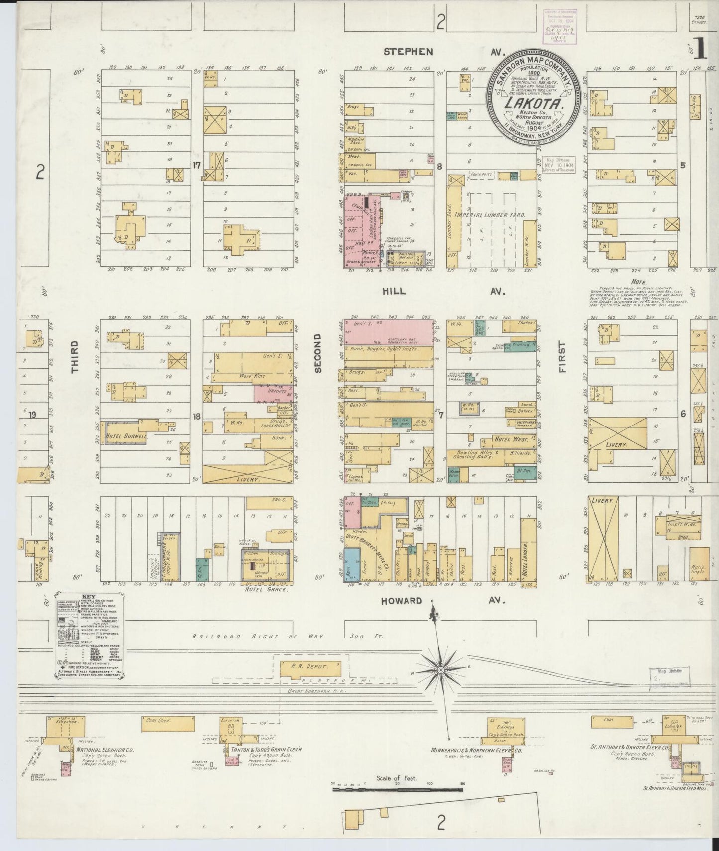 Sanborn Fire Insurance Map from Lakota, Nelson County, North Dakota (1904), Sheet #0001 - Complete Map Set gallery image, historic Sanborn map, vintage wall art, North Dakota North Dakota