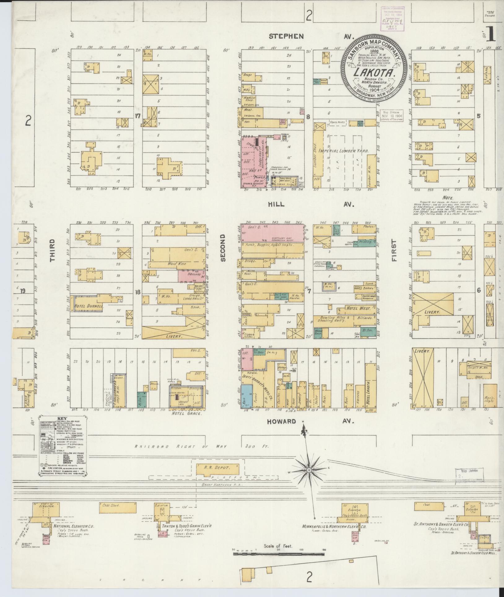 Sanborn Fire Insurance Map from Lakota, Nelson County, North Dakota (1904), Sheet #0001 - Complete Map Set gallery image, historic Sanborn map, vintage wall art, North Dakota North Dakota