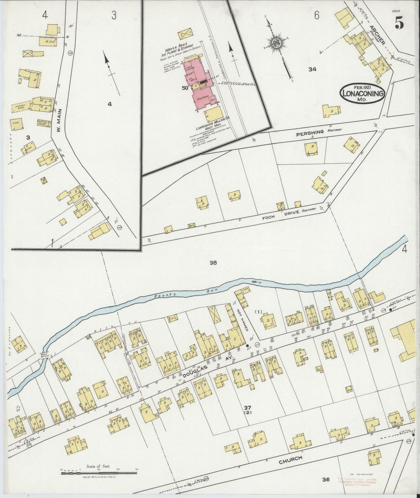 Sanborn Fire Insurance Map from Lonaconing, Allegany County, Maryland (1921), Sheet #0005 - Historic Sanborn Fire Insurance Map Print, vintage old map wall art
