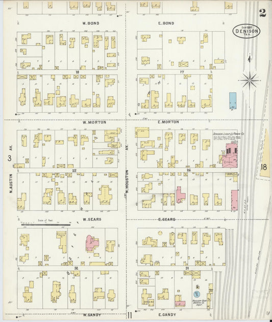 Sanborn Fire Insurance Map from Denison, Grayson County, Texas (1897), Sheet #0002 - Historic Sanborn Fire Insurance Map Print, vintage old map wall art, antique decor, genealogy gift, Texas Texas map