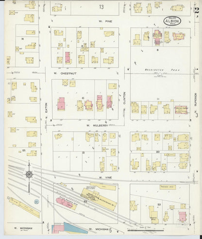 Sanborn Fire Insurance Map from Albion, Calhoun County, Michigan (1913), Sheet #0002 - Historic Sanborn Fire Insurance Map Print, vintage old map wall art, antique decor, genealogy gift, Michigan Michigan map