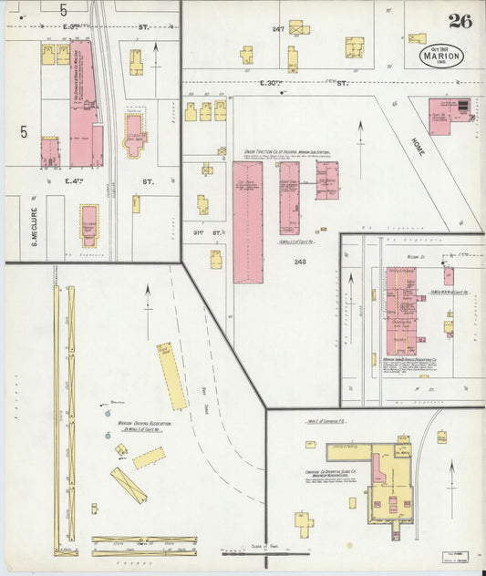 Sanborn Fire Insurance Map from Marion, Grant County, Indiana (1901), Sheet #0026 - Historic Sanborn Fire Insurance Map Print, vintage old map wall art, antique decor, genealogy gift, Indiana Indiana map