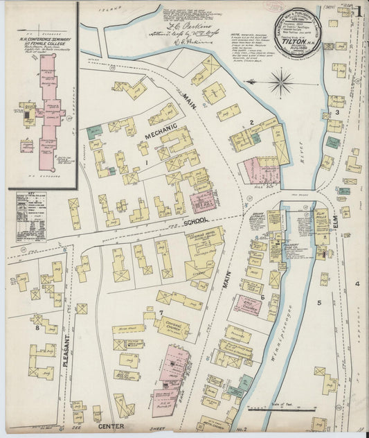 Sanborn Fire Insurance Map from Tilton, Belknap County, New Hampshire (1889), Sheet #0001 - Historic Sanborn Fire Insurance Map Print, vintage old map wall art, antique decor, genealogy gift, New Hampshire New Hampshire map