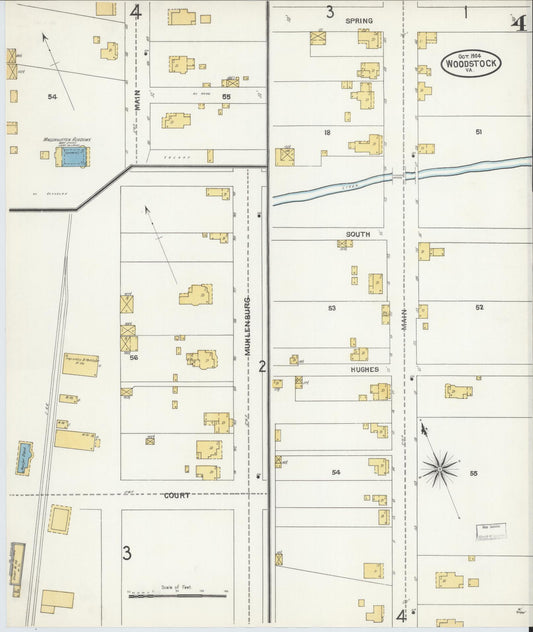 Sanborn Fire Insurance Map from Woodstock, Shenandoah County, Virginia (1904), Sheet #0004 - Historic Sanborn Fire Insurance Map Print, vintage old map wall art, antique decor, genealogy gift, Virginia Virginia map