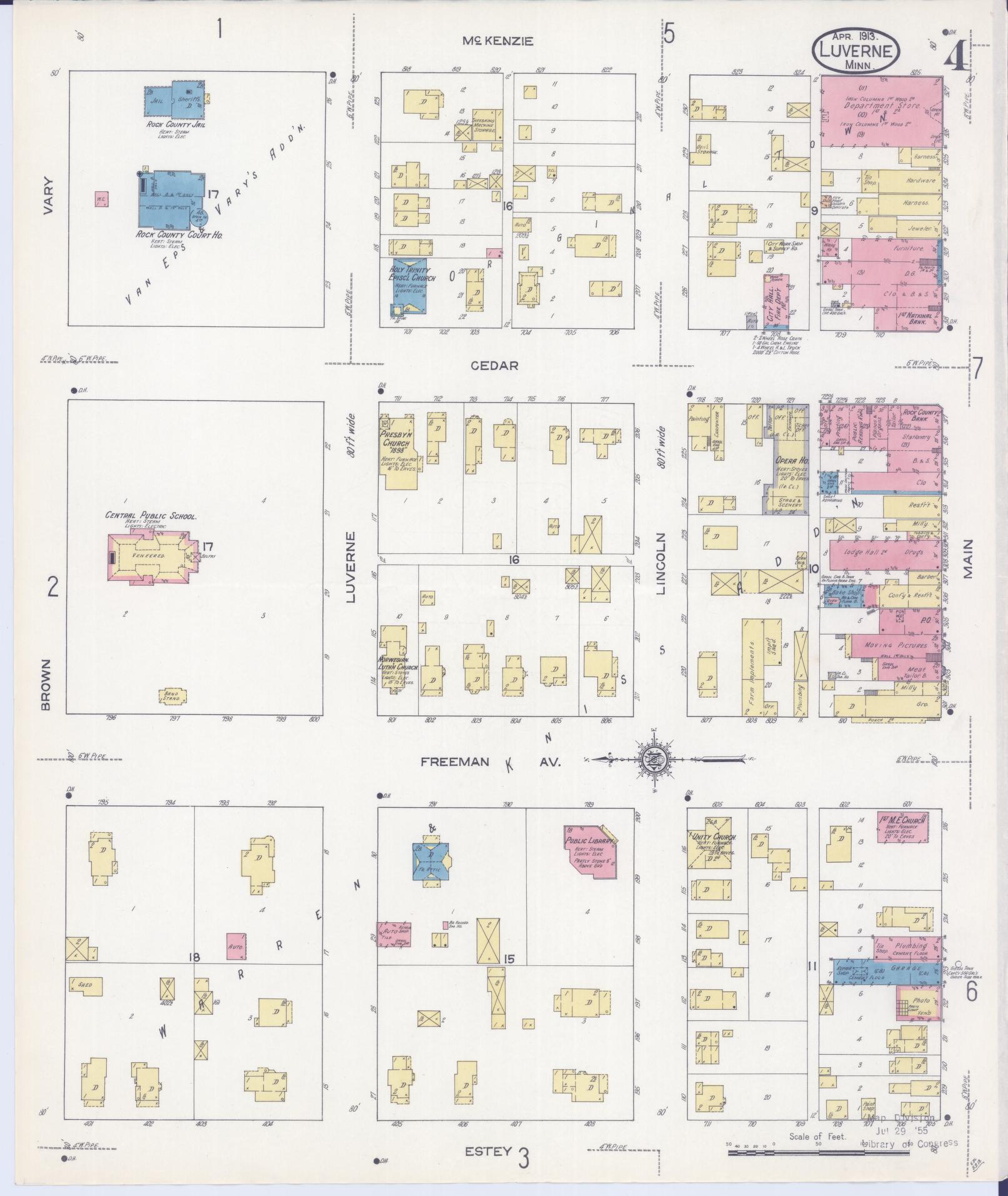 Sanborn Fire Insurance Map from Luverne, Rock County, Minnesota (1913), Sheet #0004 - Historic Sanborn Fire Insurance Map Print, vintage old map wall art, antique decor, genealogy gift, Minnesota Minnesota map