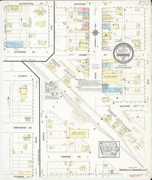 Sanborn Fire Insurance Map from Inwood, Lyon County, Iowa (1914), Sheet #0001 - Historic Sanborn Fire Insurance Map Print, vintage old map wall art
