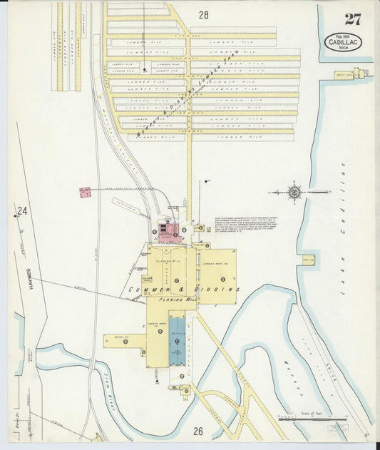 Sanborn Fire Insurance Map from Cadillac, Wexford County, Michigan (1914), Sheet #0027 - Historic Sanborn Fire Insurance Map Print, vintage old map wall art, antique decor, genealogy gift, Michigan Michigan map