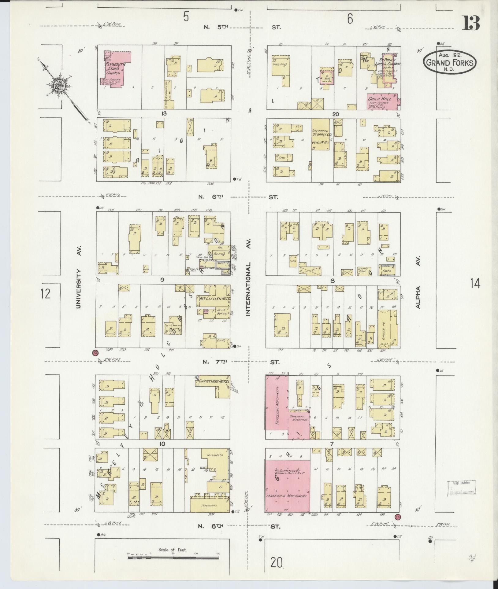 Sanborn Fire Insurance Map from Grand Forks, Grand Forks County, North Dakota (1912), Sheet #0013 - Historic Sanborn Fire Insurance Map Print, vintage old map wall art, antique decor, genealogy gift, North Dakota North Dakota map