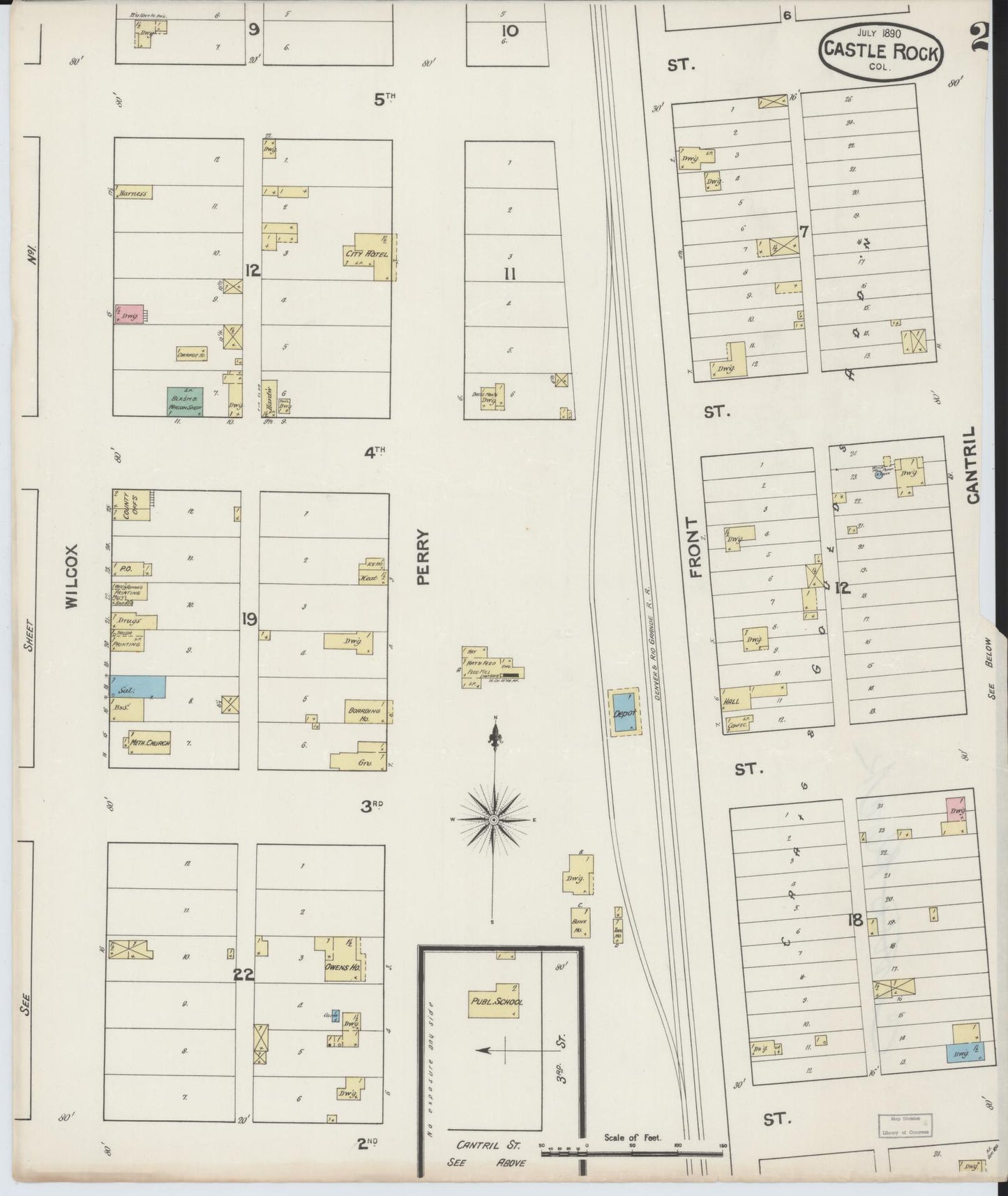 Sanborn Fire Insurance Map from Castle Rock, Douglas County, Colorado (1890), Sheet #0002 - Complete Map Set gallery image, historic Sanborn map, vintage wall art, Colorado Colorado