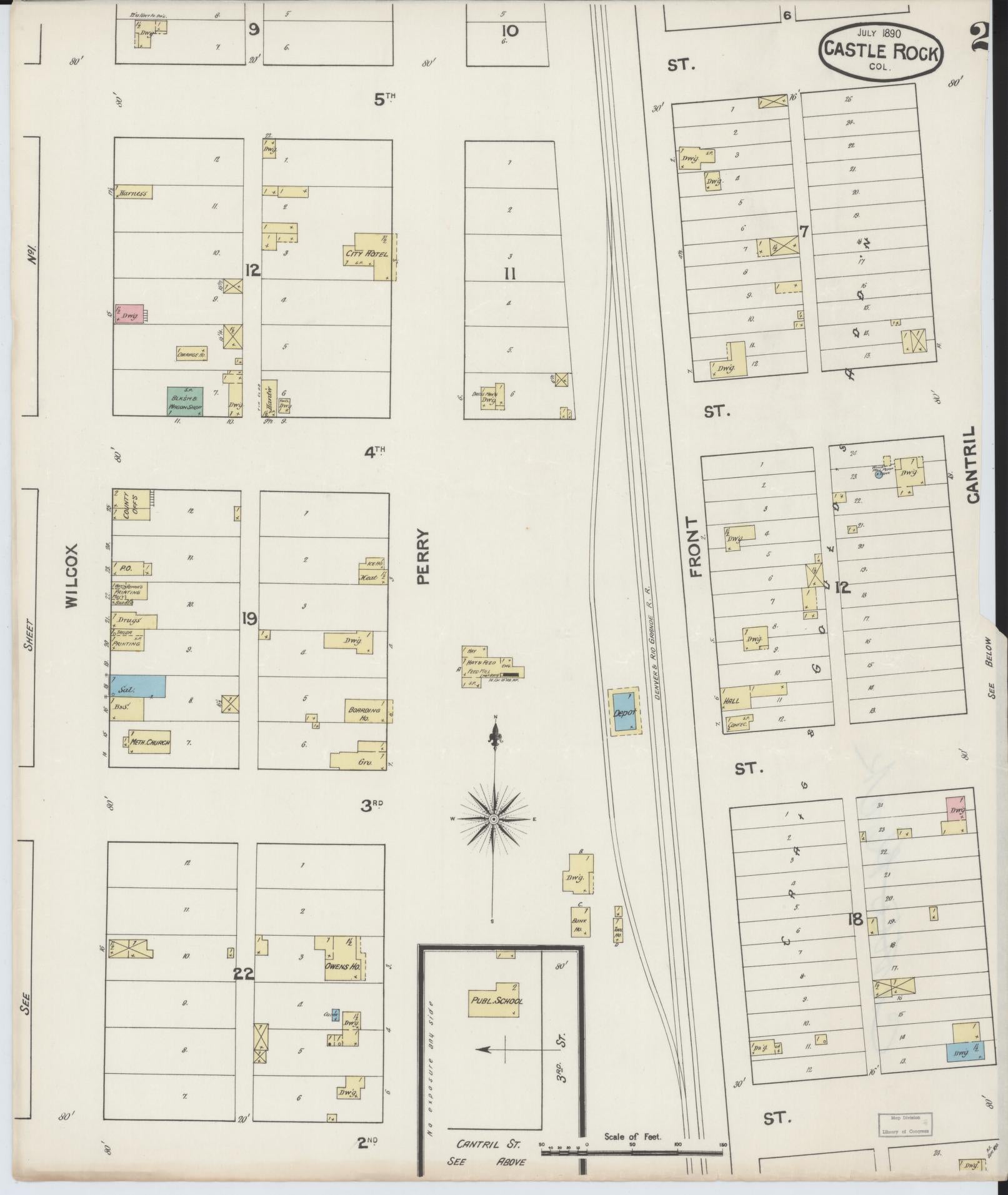 Sanborn Fire Insurance Map from Castle Rock, Douglas County, Colorado (1890), Sheet #0002 - Complete Map Set gallery image, historic Sanborn map, vintage wall art, Colorado Colorado