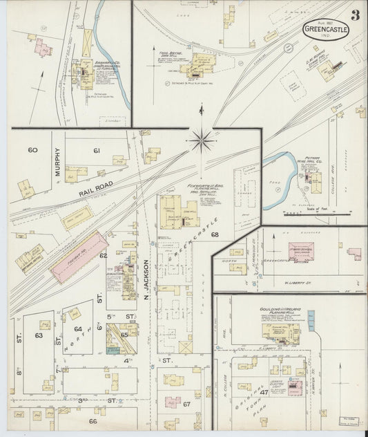 Sanborn Fire Insurance Map from Greencastle, Putnam County, Indiana (1887), Sheet #0003 - Historic Sanborn Fire Insurance Map Print, vintage old map wall art, antique decor, genealogy gift, Indiana Indiana map
