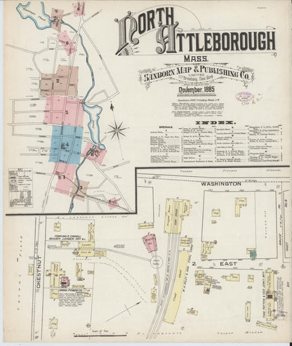 Sanborn Fire Insurance Map from North Attleborough, Bristol County, Massachusetts (1885), Sheet #0001 - Complete Map Set gallery image, historic Sanborn map, vintage wall art, Massachusetts Massachusetts