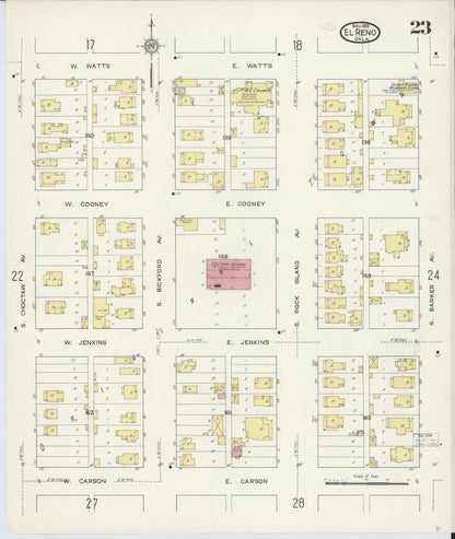 Sanborn Fire Insurance Map from El Reno, Canadian County, Oklahoma (1913), Sheet #0023 - Complete Map Set gallery image, historic Sanborn map, vintage wall art, Oklahoma Oklahoma