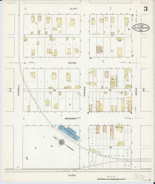 Sanborn Fire Insurance Map from Sauk Rapids, Benton County, Minnesota (1912), Sheet #0003 - Historic Sanborn Fire Insurance Map Print, vintage old map wall art, antique decor, genealogy gift, Minnesota Minnesota map