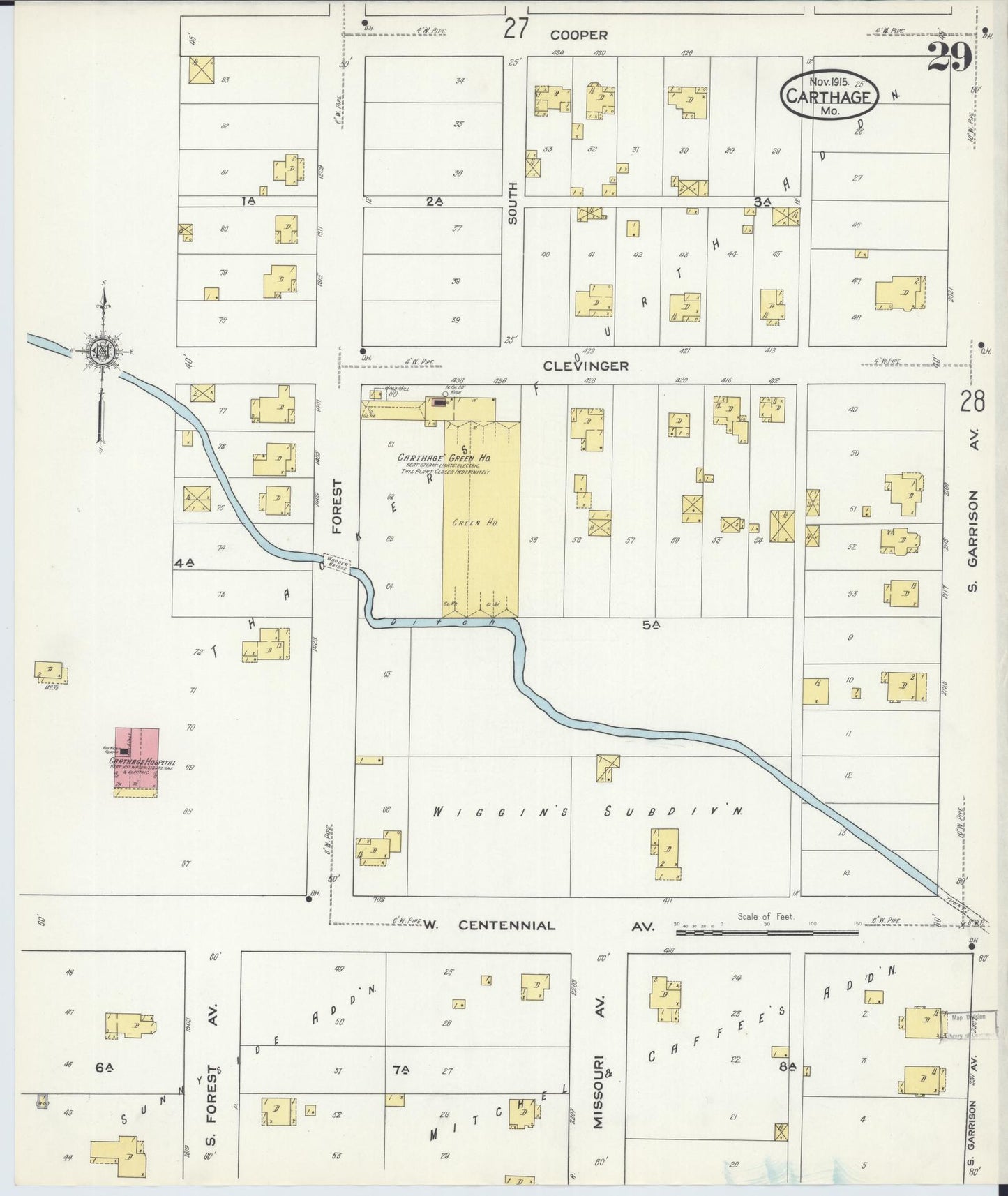 Sanborn Fire Insurance Map from Carthage, Jasper County, Missouri (1915), Sheet #0029 - Complete Map Set gallery image, historic Sanborn map, vintage wall art, Missouri Missouri