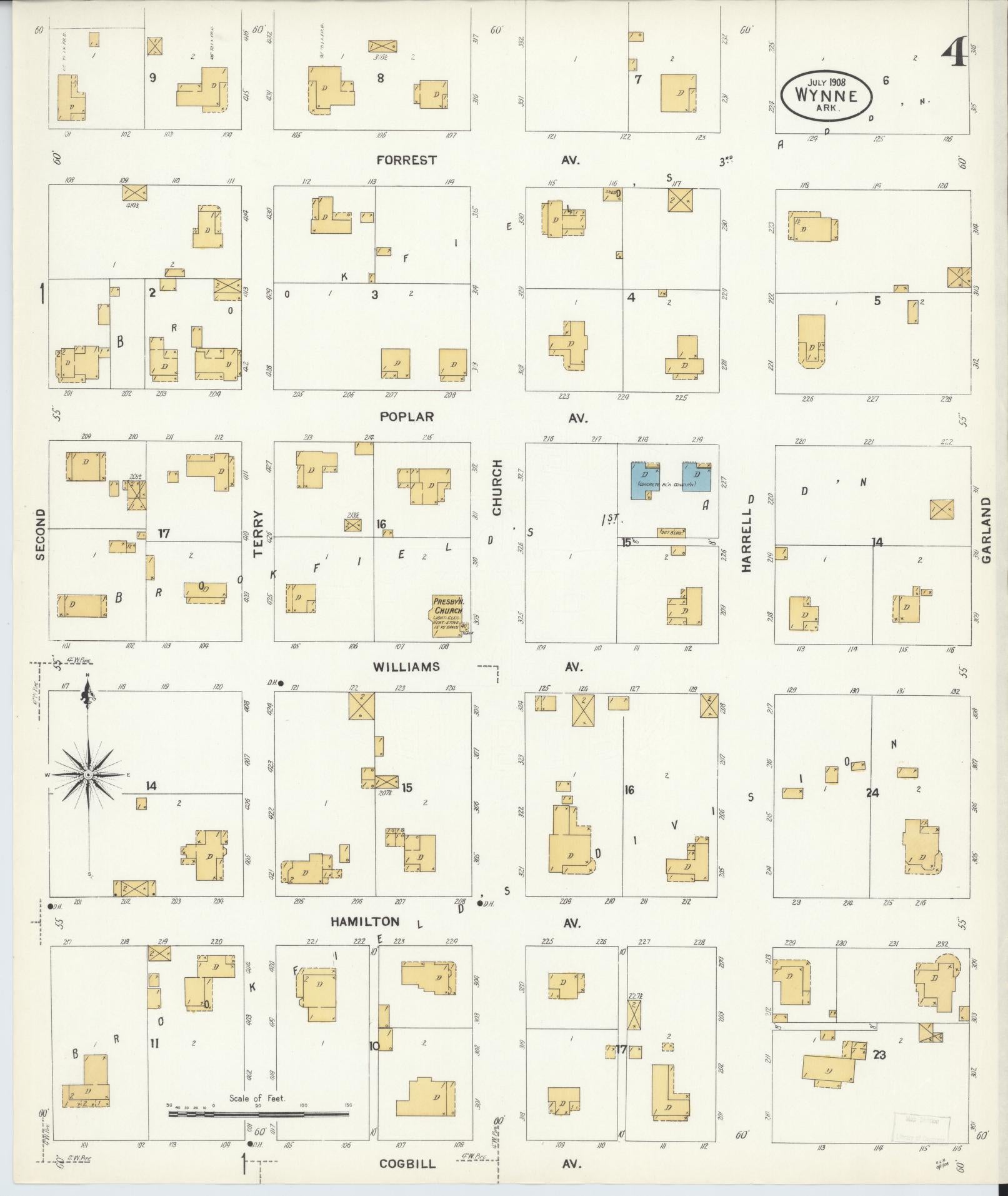 Sanborn Fire Insurance Map from Wynne, Cross County, Arkansas (1908), Sheet #0004 - Historic Sanborn Fire Insurance Map Print, vintage old map wall art, antique decor, genealogy gift, Arkansas Arkansas map