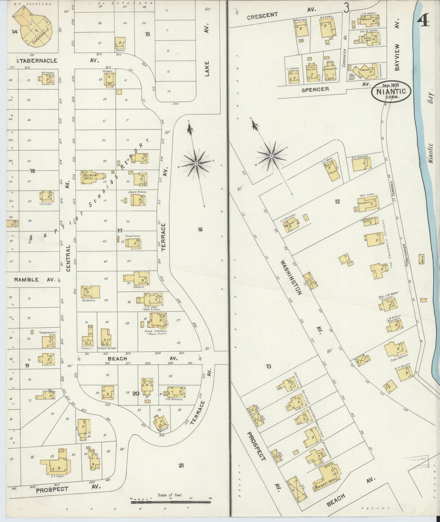 Sanborn Fire Insurance Map from Niantic, New London County, Connecticut (1903), Sheet #0004 - Complete Map Set gallery image, historic Sanborn map, vintage wall art, Connecticut Connecticut